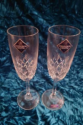 Buy A Pair Of Edinburgh Crystal ‘Kelso’ Pattern Champagne Flutes. Original Sticker. • 19.99£