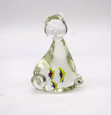 Buy GLASS CAT Murano Style Hand Blown Cat Figurine / Paperweight With Fish In Belly • 4.99£