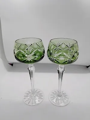 Buy Set Of Two Dark Green Bohemian Czech Cut Crystal Glasses Dark Green • 29.99£