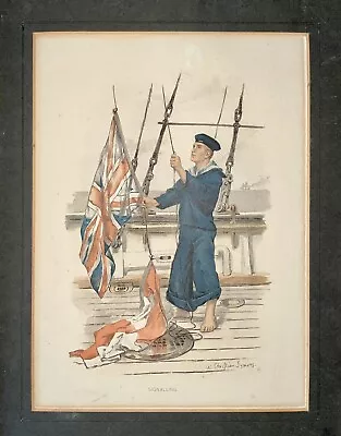 Buy Antique Chromolithograph By W. Christian Symons - Royal Navy, Raising The Flag • 12£