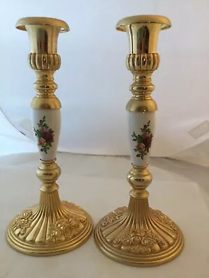Buy Royal Albert Doulton Old Country Roses Pair  Gold Candle Holders • 188.56£