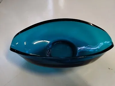 Buy Vintage Mid-Century Sowerby Nazeing Turquoise Blue Art Glass Folded Bowl Dish • 9.99£