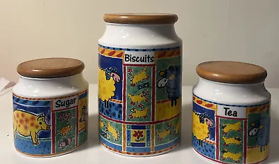 Buy Vintage Dunoon Ceramics Farmyard Biscuits, Tea & Sugar Storage Jane Brookshaw • 34.99£