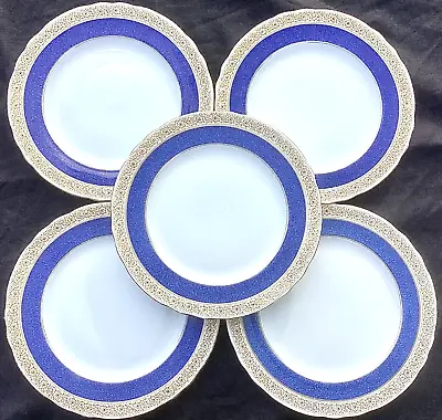 Buy Set Of 5 Vintage Collectable Aynsley Hertford Cobalt Bone China Dinner Plates • 70£