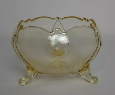 Buy Vintage 1930s Lancaster Yellow Topaz Three Footed Scalloped Edge Glass Rose Bowl • 12.49£