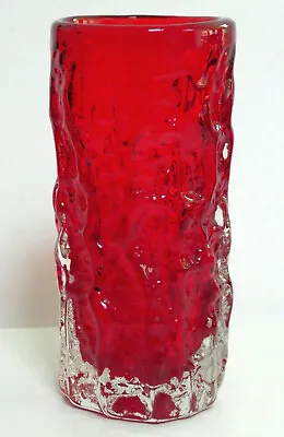 Buy Whitefriars Ruby Red Cylindrical Bark Vase Designed By Geoffrey Baxter. • 55£