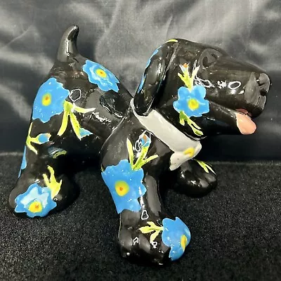 Buy Mexican Pottery Animal Talavera Dog Figurine Hand Painted Black Blue Flowers • 32£