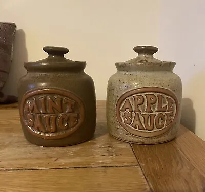Buy Pair Of Vintage Tremar Cornish Studio Pottery Apple & Mint Sauce Pot Lidded Jars • 26£