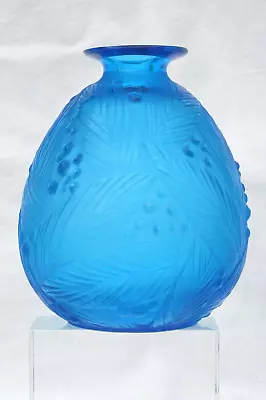 Buy Marius Sabino Art Deco Ovoid Vase Molded Blue Glass Satin Pressed Mod  Mimosas  • 81.74£