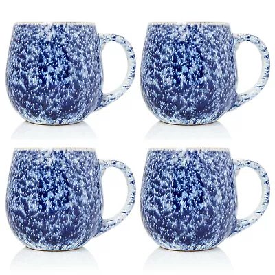Buy 4pcs 500ml Stoneware Reactive Glazed Mug Pale Blue Coffee Ombre Mottled Speckled • 15.95£