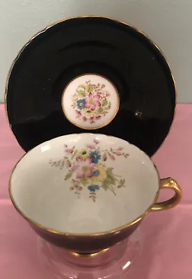 Buy H M Sutherland Bone China Teacup And Saucer Set Made In England Black With Gold  • 25.47£