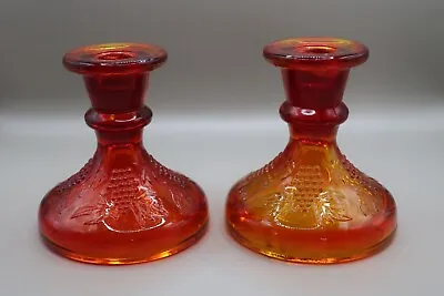 Buy Vintage Amberina Candlestick Holders Glass Indiana Glass Harvest Grape 1970's • 14.22£
