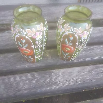 Buy Pair Of Early Twentieth Century, Bohemian, Czech., Hand-decorated Glass Vases. • 29£