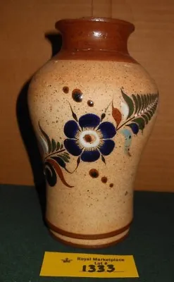 Buy Art Pottery MEXICO Blue Floral Spot Glazed Flower Vase Vtg • 23.73£