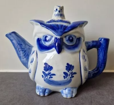 Buy Chinese Style Blue & White Novelty Owl Teapot Porcelain Quirky Tableware Display • 16£