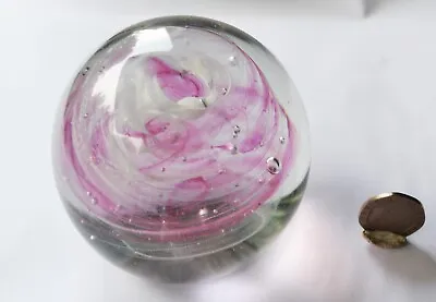 Buy Isle Of Wight Glass Paperweight 1970's Pink & White Swirls And Flame Pontil Mark • 6.99£