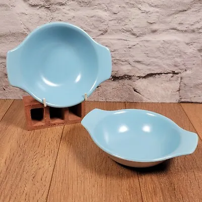 Buy X2 Vintage Poole Pottery Twintone Sky Blue Eared Soup Bowls • 12.99£