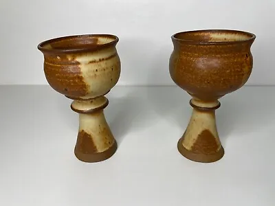 Buy Set Of 2 1960's  Stoneware Art Pottery Goblets • 34.06£