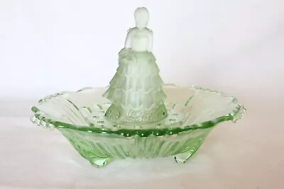 Buy Art Deco Green Glass Centrepiece Bowl With 'Southern Belle' Style Figurine • 74.99£