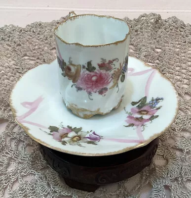 Buy Antique Limoges Porcelain Cup & Saucer Hand Painted, Gold Accent • 43.42£
