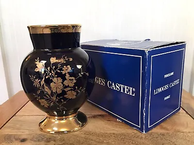 Buy Vintage Limoges Castel France Vase 22k Gold Floral Pattern Decoration Boxed 21cm • 18£