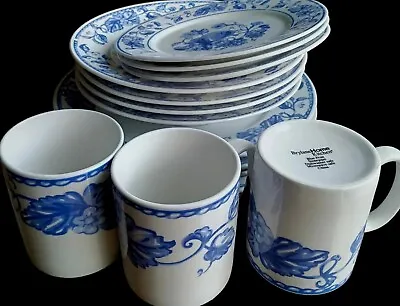 Buy Brylane Home Kitchen Dishes Fruit Motif  Blue & White Set Of 14 Pieces  • 109.06£