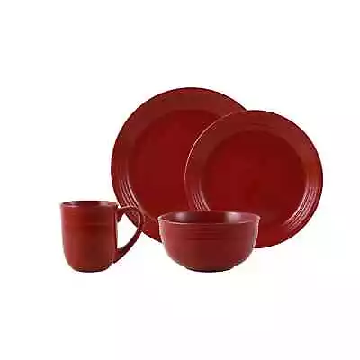 Buy Red Stoneware Dinnerware Set Dinner & Salad Plates Serving Bowls Mugs 16-Pieces • 33.28£