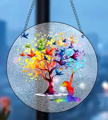 Buy Yoga Tree Of Life Suncatcher Stained Glass Effect Home Decor Christmas Gift • 7.99£