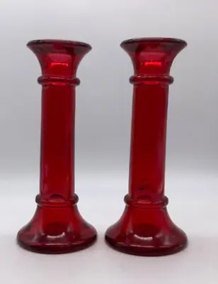 Buy Indiana Glass Ruby Red 7” Candlestick Bud Vase - Set Of Two - Original Sticker • 15.09£