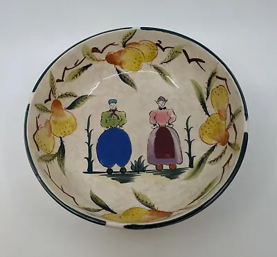 Buy Quimper Style Pottery Tin-Glazed Hand-Painted Breton Figural & Fruit Motif Bowl • 37.93£