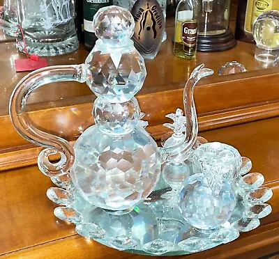 Buy Modern Mirrored Base Display Crystal Cut Glass Tea Set Ornament • 9.99£