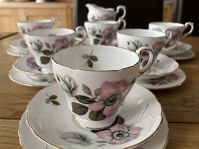 Buy PARAGON POMPADOUR  CHINA TEA SET X 6 BLUE & PINK FLOWERS GREEN LEAVES BY APPT TO • 39.95£