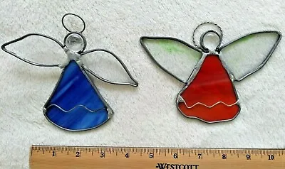 Buy Small Stained Glass & Metal Angels Window Hangers Angel Suncatcher Blue Red Halo • 8.35£