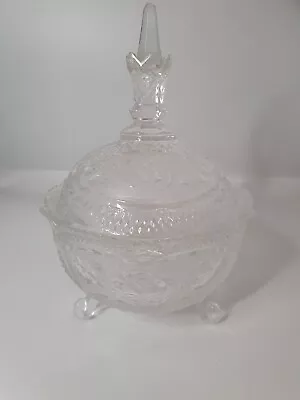 Buy Vintage Crystal Footed Rose Design Bowl With Lid • 10£