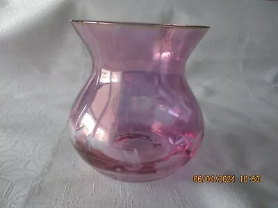 Buy Small Glass Vase (Caithness?) With Etched Design. Amethyst Colour. 3.5  Tall • 7.99£