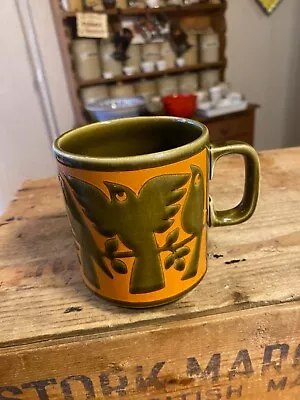 Buy Vintage Hornsea Pottery Green & Orange Drinking Mug – Crows / Birds – Retro! – • 29.99£