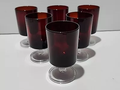 Buy Arcoroc Ruby Red Stemmed Glassware Set Of 6 Midcentury France Small 10.5cm (C4) • 37.94£
