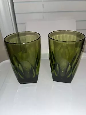 Buy Vintage Hazel Atlas Colony Avocado Green Glasses Set Of Two 5” • 8.49£