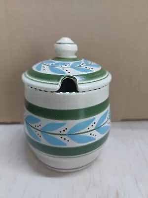 Buy Honiton Pottery Collard Designs Blue Leaf Green Sugar Pot Jam Marmalade With Lid • 2.49£