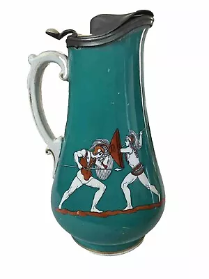 Buy Prattware Greek Revival Ceramic Pitcher With Tin Plate Lid 8.75  Tall • 95.99£