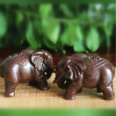 Buy Chinese Fengshui Wooden Elephant Statue Figurine Ornament Decor Craft • 3.82£