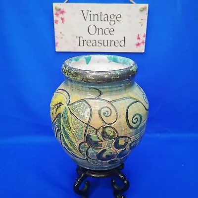 Buy Studio Art Pottery * Hand Thrown Vase With Grapevine Pattern * 2003 RC & GB Mark • 9.91£