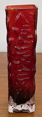 Buy Vintage 1970s Small Red Glass Square Bark Pattern Vase  • 12£