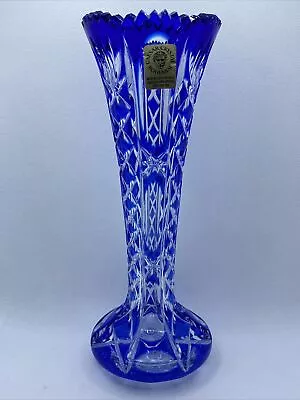 Buy CAESAR CRYSTAL Bohemiae 9.5” Cobalt Blue Vase Czech Hand Cut Lead Over 24% PbO • 179.03£