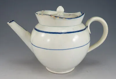 Buy Antique Pottery Pearlware Blue Painted Globular Medium Sized Teapot 1820 • 34£