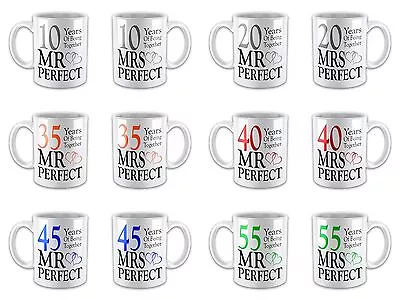 Buy Pair Of Mr & Mrs Perfect Anniversary (1st - 70th) Novelty Gift Mugs • 10.99£