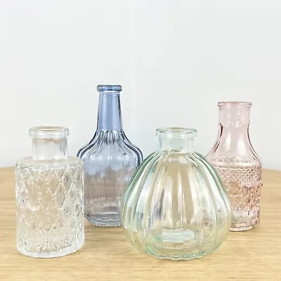 Buy Glass Bud Vase Set Of 4 For Flowers Artificial Stem Small Wedding Vintage Home • 13.50£