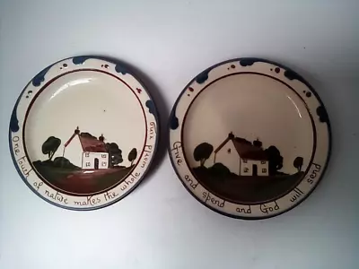 Buy WATCOMBE TORQUAY Devon Ware Pottery 2 Plates   Cottage Motto 16 Cm Vintage • 9£