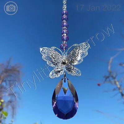 Buy New 3D Butterfly Sun Catcher Mobile Purple Lilac Glass Crystal Drop And Beads  • 11.25£