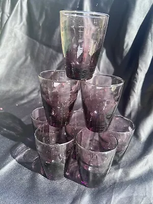 Buy Vintage Amethyst Glass Set Of 8-Libbey Tumblers Hand Blown Wavy Glass. • 91.11£